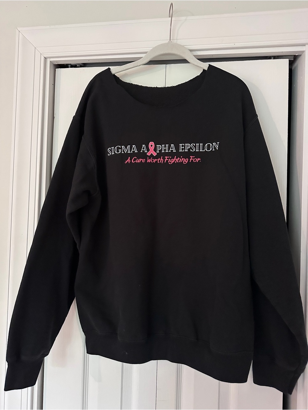 Sigma Alpha Epsilon Black Crewneck Sweatshirt - Breast Cancer Awareness
